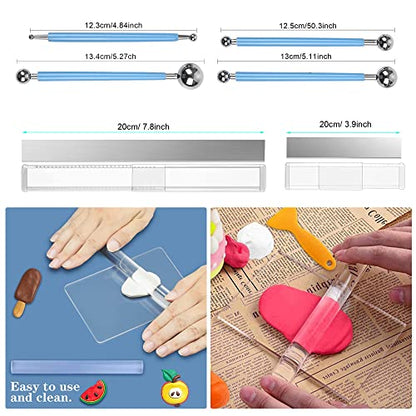 Allazone 31 PCS Acrylic Clay Roller with Acrylic Sheet, Acrylic Sheet Backing Board, Plastic Scraper, Sculpting Tools, Dabbing Tool, Dot Painting Tool for Shaping and Sculpting - color: 31 PCS