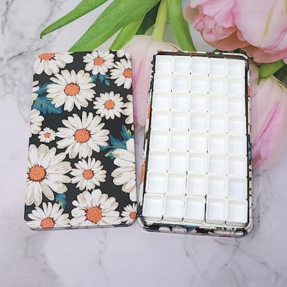 Honbay Watercolor Tins Palette Paint Case with 40pcs Plastic Half Pans (Flower) - color: Daisy