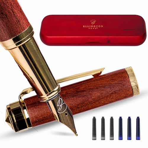 Ellington Pens Luxury Wood Fountain Pen Set – Fine Nib - Includes 6 Ink Cartridges, Wooden Pen Gift Box, Ink Converter - Wood Pen For Writing, Calligraphy, Journaling, Drawing (Rosewood Radiance) - color: Rosewood Radiance, style: Fine