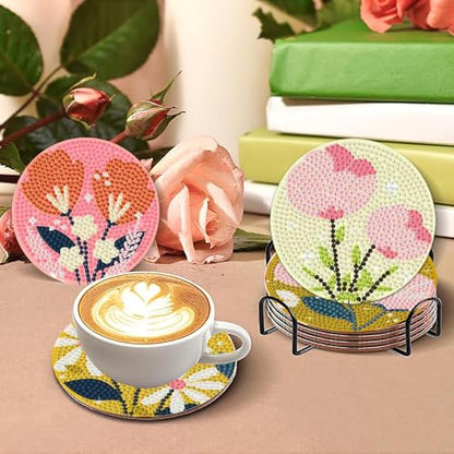 gganmtere 8p - Flowers Diamond Art Coasters,Flower Diamond Painting Coasters,5D DIY Full Drill Coaster with Holder Present - color: Jxbd104