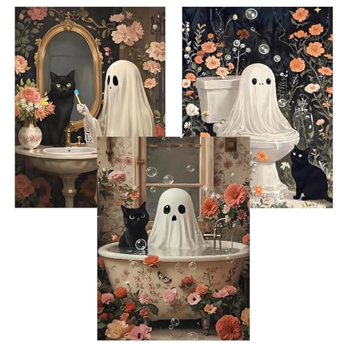 DAZZLEDOTS 3 Pack Halloween Diamond Art Kits Ghost Round Diamond Painting | Ghost 5D DIY Full Drill Round Gem Art for Adults Brginners, Diamond Dots for Home Wall Decor Gifts 12x16inch - color: DT014