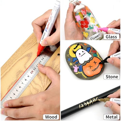 TOOMGGA 8 White and Black Permanent Markers Paint Pens, Oil Based Medium | Marking Pens, Quick Drying, Waterproof, Fade-resistant, for Rock Painting, Car Tyre, Metal, Plastic, Canvas, Mugs, Wood - color: White&Black