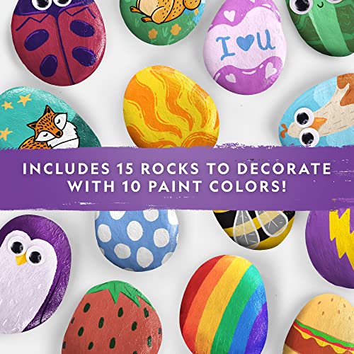 National Geographic Rock Painting Arts and Crafts Activity Kit for Kids | 15 River Rocks, 10 Paint Colors, Brushes and Art Supplies, Outdoor Craft Activity, Creative Play, Birthday Gift - style: Animal Fun
