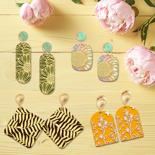 4PCS Polymer Clay Flowers Leaves Texture Sheets Set for Using with Clay Cutters, Boho Clay Texture Mats, Jewelry Making DIY Craft Tools - style: Plant and Flower Theme-4pcs