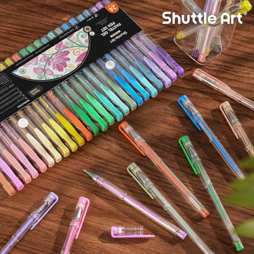 Shuttle Art Pastel Gel Pens, 24 Pastel Milky Colors Gel Pen for Black Paper, Adults Coloring Books Drawing Doodling Crafts Scrapbooking Journaling - color: 24 Pack Pastel Tone