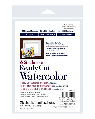 Strathmore 500 Series Ready Cut Watercolor Sheets, 140 lb. Cold Press, 5 X 7 inches, White, 25 Sheets (140-205) - color: White, size: 5x7