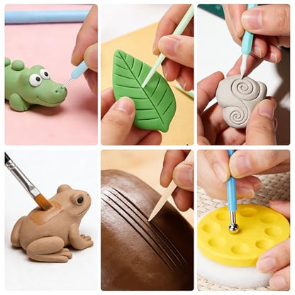Acantha 35 PCS Pottery Tools Kit, Professional Ceramic Sculpting, Carving, and Air Dry Clay Kit for All Ages - Includes Trimming, Dotting, Embossing, Scoring, Fondant, Painting and Polymer Clay Tools