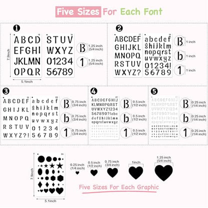 Reusable Small Letter Stencils for Painting, 36 Pcs (1/4, 1/2, 3/4, 1, 5/4 in.) Plastic Templates with Number & Alphabet - DIY Crafts