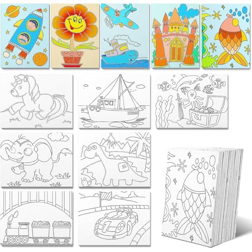 Fulmoon 36 Pcs Pre Drawn Canvas for Painting for Adults Preprinted Bulk 7.8 x 5.8 Inch Pre-Stenciled Painting Canvas Panels for DIY Party Favor Gift Activities, 12 Style