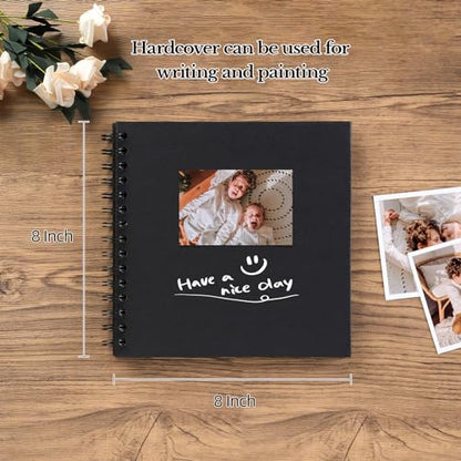 potricher 8 x 8 Inch DIY Scrapbook Album 40 Pages with Kraft Paper, Black - color: Black, size: 8 Inch 40 Pages