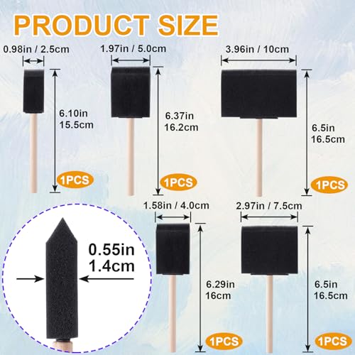 HINZIC 5 Pcs Foam Paint Brushes, 5 Sizes (4", 3", 2", 1.6'', 1"), Black - color: Black, 5pcs, 4", 3", 2", 1.6'', 1"