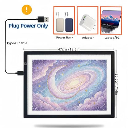 Premium A3 LED Tracing Light Pad for Diamond Art Painting - 3-Level Adjustable Brightness, No Mesh No Dot Technology, Ultra-Thin USB Powered Light Box for Sketching, Weeding Vinyl, Drawing, Design - size: A3 Premium