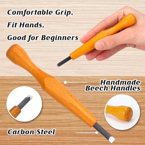 WILLBOND 5 Pcs Wood Carving Tools Set Linocut Chisel Flat Linoleum Kit 1.7mm, 3mm, 4.5mm, 6mm, 7.6mm Wood Carving Knife Woodworking Tools for Detail Roughing Woodblock Printing Woodcut Printmaking