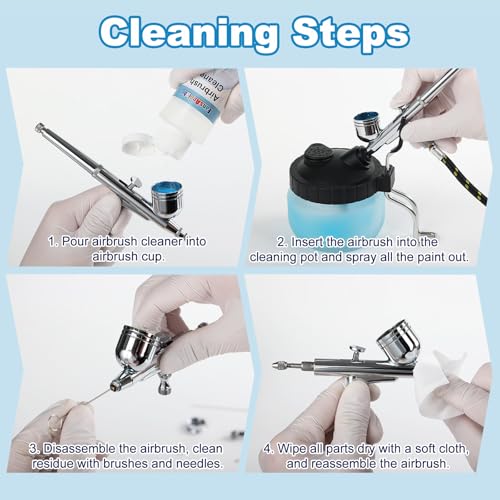 FansArriche Airbrush Cleaning Kit, 4.05 fl oz / 120 ml Each | 4 Airbrush Cleaners, 1 Thinner, 1 Airbrush Flow Improver & Airbrush Cleaning Pot, for Water-Based and Acrylic Paints