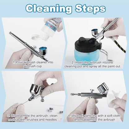 FansArriche Airbrush Cleaning Kit, 4.05 fl oz / 120 ml Each | 4 Airbrush Cleaners, 1 Thinner, 1 Airbrush Flow Improver & Airbrush Cleaning Pot, for Water-Based and Acrylic Paints