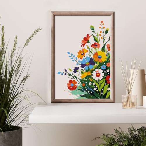 Possoco Framed Paint by Numbers Kit for Adults Beginner & Kids, Flowers Easy Adult Paint by Number Kits on Canvas, DIY Colorful Acrylic Number Painting for Adults for Home Decor Gift 8x12 Inch - color: DG-OP-F-ColorfulFlowers-2030
