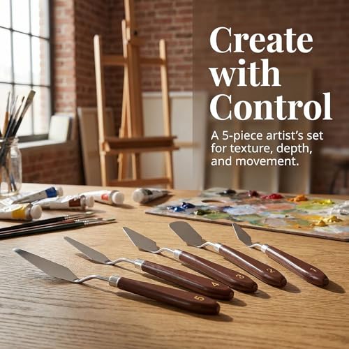 5pcs Palette Knife Painting Stainless Steel Spatula Wood Handle | Oil Paint Knives, for Oil Painting, Acrylic Painting, Paint Mixing, Texture Art, Canvas and Artist Use - color: Brown-5pcs