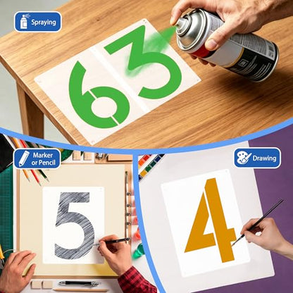 10PCS Number Stencils,8 Inch Plastic Number Stencils Paint Templates - size: 8 Inch
