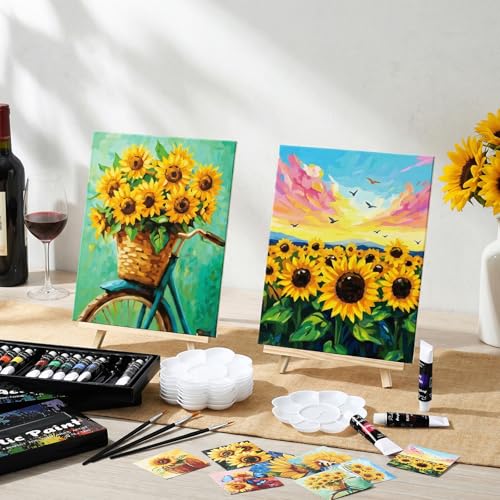 Cholemy 36 Pcs Paint and Sip Kit Gift for Adults 8''x10'',Sunflower | Pre Drawn Canvas, Painting DIY Afro Acrylic Painting Kit, Wood Easel Brushes, Date Night Bulk, Summer Halloween Party - style: Sunflower