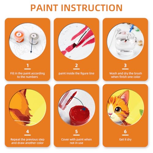 Ginkko Paint by Numbers Kit for Adults Beginner & Kids Ages 8-12 with Wooden Frame Easy Acrylic on Canvas 8x12 inch with Paints and Brushes, Ginger cat(Include Framed) - color: Gingercat framed, size: 8x12 Inch