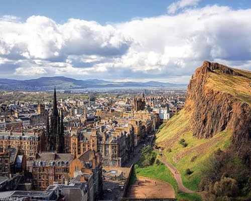 WUIVCTR Paint by Numbers Kit for Adults Beginner Looking Edinburgh Old Town to Arthurs Seat Scotland Landscape DIY Painting on Canvas by Numbers Acrylic Oil Painting for Home Decor Gifts 16" x 20"