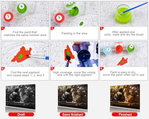 TUMOVO Cats DIY Paint by Numbers Kit for Adults | cute kitten 16x20 inch unframed canvas kit with paints and brushes, mindful art activity for a weekend creative project - color: Cats