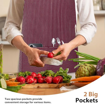VALOME 2 Pack Kitchen Aprons with Pockets, Cooking Chef Apron for Men Women | Adjustable Neck Strap, Unisex Bib Soft Aprons, Cotton-Blend, for Grilling Cooking Gardening Baking - color: Brown & Red