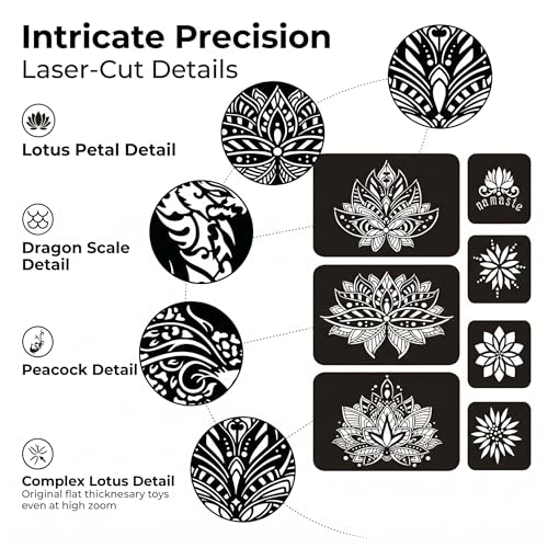 Henna Lotus Tattoo Templates Kit, 6 Sheets | 32pcs Patterns, Large Indian Arabian Flower Designs, Self Adhesive, For Hand Arm Body Art Paint