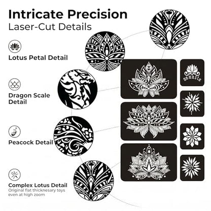 Henna Lotus Tattoo Templates Kit, 6 Sheets | 32pcs Patterns, Large Indian Arabian Flower Designs, Self Adhesive, For Hand Arm Body Art Paint