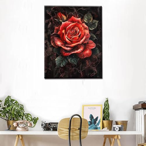 Tucocoo Dark Red Rose DIY Paint by Numbers for Adults Amazing Flowers Blooming in Black Background Airbrush Gothic Style DIY Oil Painting Acrylic Paint Art Painting Kit Canvas 16x20 Inch（DIY Frame ） - color: Eye Flowers 05, size: 16''x20''(DIY Frame)