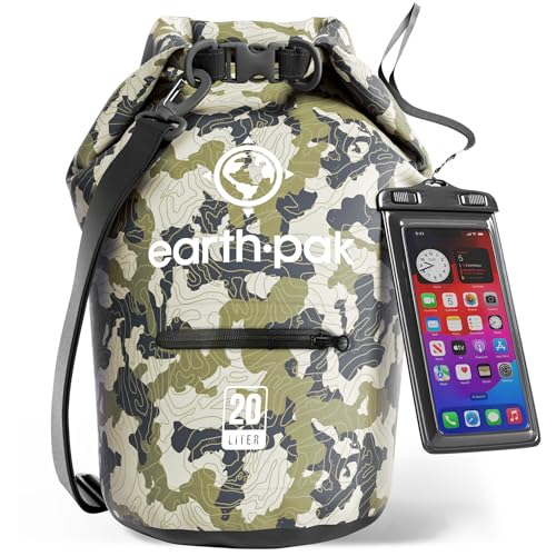 Earth Pak Waterproof Dry Bag with Zippered Pocket - Waterproof Dry Bag Backpack Keeps Gear Dry - color: Camo, size: 20L