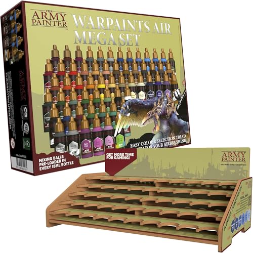The Army Painter, Warpaints Air Mega Set Combo, 60 x 18 ml | Acrylic Airbrush Paints, Incl. 9 Metallics, 1 Fluo & 1 Project Paint Station - Miniature Model Paint for Dnd & Warhammer - color: Warpaints Air Mega Set Combo