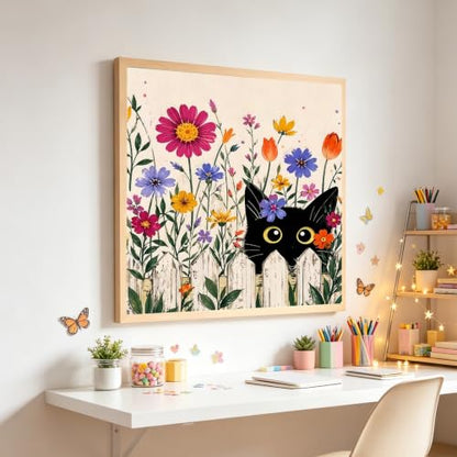 5D Flower Diamond Painting Kits for Adults,Cute Black Cat Diamond Art Kits - color: KM1219-1