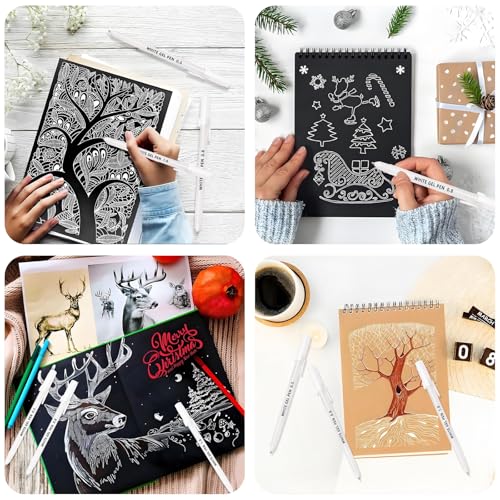 White Gel Pens, 3 Tip Sizes Pack White Ink Pen | Fine 0.5mm/Medium 0.8mm/Bold 1.0mm, For Art, Journaling, Drawing, Black Paper, Holiday Gifts & DIY Projects, DIY