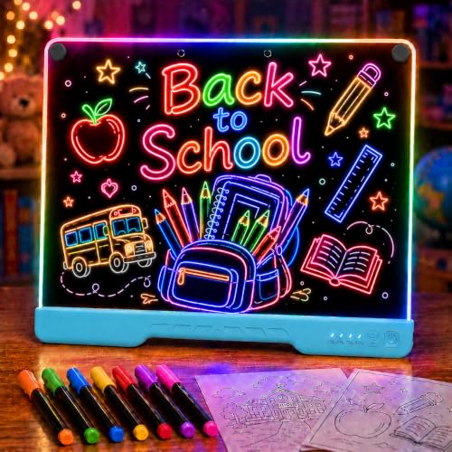 16" LED Drawing Board Rechargeable; 10 Tracing Sheets; Blue | 7 Colors, Adjustable Brightness; Acrylic Light Board for Tracing with Stand, Classroom Art Kit; Birthday Gift Idea - color: Blue