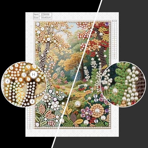 antor DIY Pearl Diamond Painting Kit Garden Landscape Design, Pearl Diamond Art Kits for Adults Beginners, Special Shaped Crystal Rhinestones Painting Kits for Home Wall Decor, 11.81×15.75 Inch