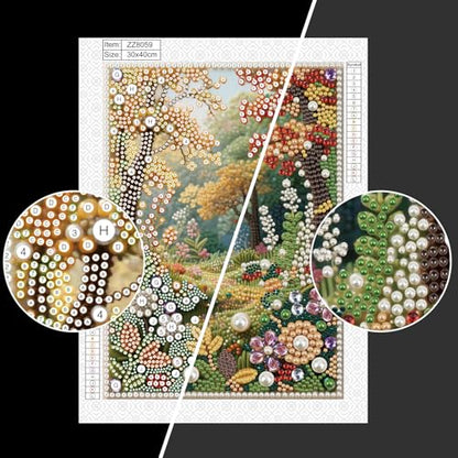 antor DIY Pearl Diamond Painting Kit Garden Landscape Design, Pearl Diamond Art Kits for Adults Beginners, Special Shaped Crystal Rhinestones Painting Kits for Home Wall Decor, 11.81×15.75 Inch
