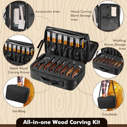 Wood Carving Kit Deluxe, 35-in-1 Whittling Kit for Beginners, With 8PCS Whittling Knives & 12PCS Detail Wood Carving Knives, Black Walnut Wood Handle, Wood Carving Kit for Beginners and Enthusiasts