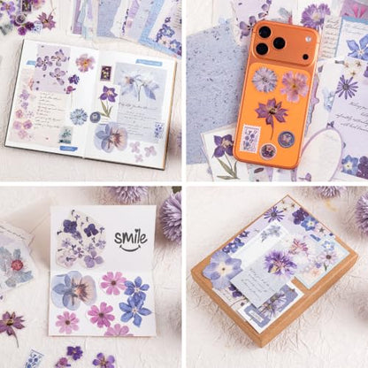 RISYPISY 100Pcs Floral Scrapbook Supplies Kit for Junk Journal - color: Blue
