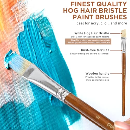 Short Handle Artist Paint Brush Set, 10-Piece Hog Hair Bristle | Strong Paint Pickup for Acrylic & Oil Painting, Comfortable Wood Handle, Kids & Adults - color: Brown