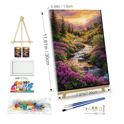 JOOZ Landscape Paint by Number for Adults Beginner with Frame Paint by Number Kits Sunsets on Canvas with Easel DIY Digital Oil Painting for Home Wall Decor Gifts 7.87x11.81 Inch - color: PG25