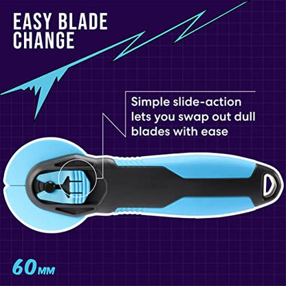 Zoid 60mm Rotary Cutter with Grip, Fabric Cutter Wheel, Rotary Cutter Blade, Craft Cutting Tool, Freehand Tool For Dense Fabrics,Denim, Corduroy and Multiple Projects, Soft-Touch Handle - size: 60mm