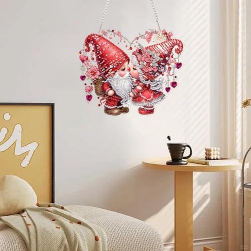 LILEIDECO DIY Valentine’s Day Diamond Art Painting Kits Special Shape Rhinestone Window Pendants Hanging Home Garden Wall Double-Sided Pattern (Single Side Point Drill)- Love Gnomes - color: BL36