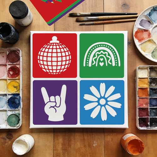 CUTHOLLOW Animals Fruit Plant Stencils, 24PCS 8-Inch Reusable Plastic | 24PCS 8-Inch Animals, Fruit & Plant Shapes, Reusable Washable Plastic, Painting, Crafts, Wall Art & Sidewalk Chalk - style: 25pcs-Vintage Peace Patterns