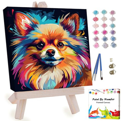 Artunion Framed Paint by Numbers Kit for Adults Beginners & Kids Ages 8-12,Pomeranian Paint by Number with Frame,Dog Animal Paint by Numbers Kit on Canvas 10 * 10 Inch Without Easel - color: ZXT-380-F