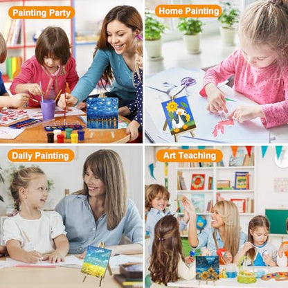25 Pack 6 x 6 Inch Mini Canvas and Easel Set with Paint, Small Canvases for Painting with Easel Stand and 12 Colors Mini Paint Set, Bulk Students Acrylic Canvas Painting Kit for Paint Party Supplies