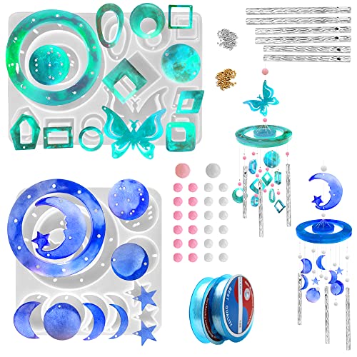 FineGood 2 Set Wind Chimes Resin Molds, Resin Molds Silicone Butterfly Moon Silicone Molds for Epoxy Resin DIY Winds Chime Gifts for Women Home Decor