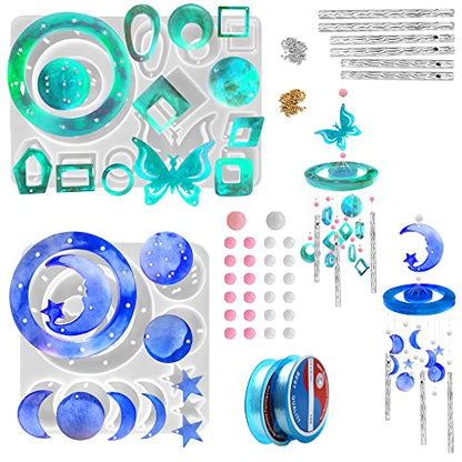 FineGood 2 Set Wind Chimes Resin Molds, Resin Molds Silicone Butterfly Moon Silicone Molds for Epoxy Resin DIY Winds Chime Gifts for Women Home Decor