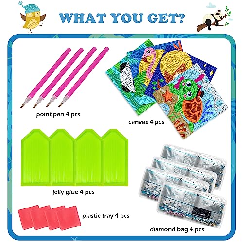 Labeol Diamond Art Kits for Kids Crafts for Girls Ages 6-8-10-12 Easy to DIY Creative Diamond Art Sticker Craft by Numbers Kits for Kids and Adult Beginners (4 Pack Adorable) - style: 4 pack Adorable