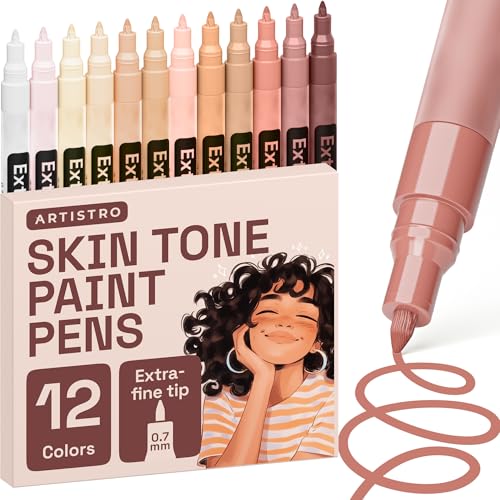 ARTISTRO 12 Skin Tones Paint Pens for Glass Marking - Extra-Fine Tip | Acrylic Paint Markers for Poster, Rock Painting, Ceramic, Wood, Fabric, Scrapbooking, DIY, Craft, Card Making, Coloring - color: Skin Tone